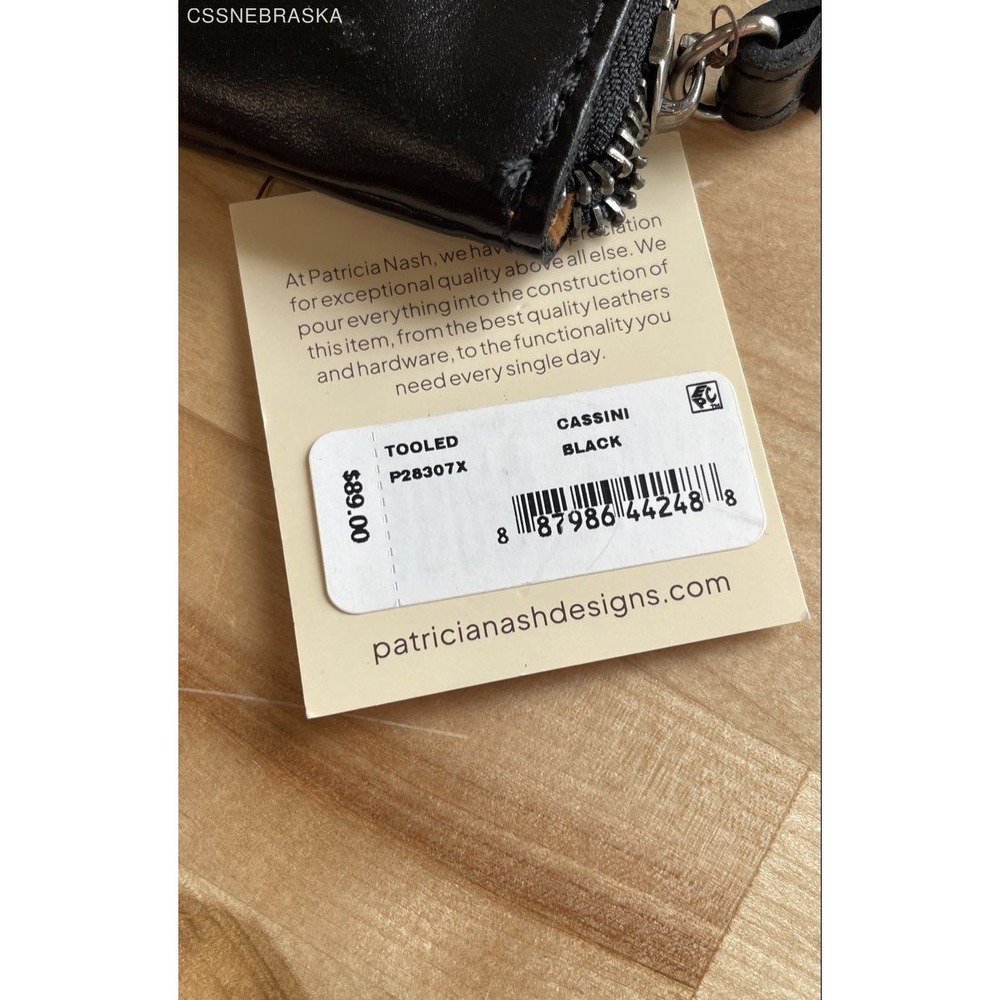 Patricia Nash Black Tooled Leather Cassini Wristlet Pouch Floral Embossed NWT - Picture 7 of 8
